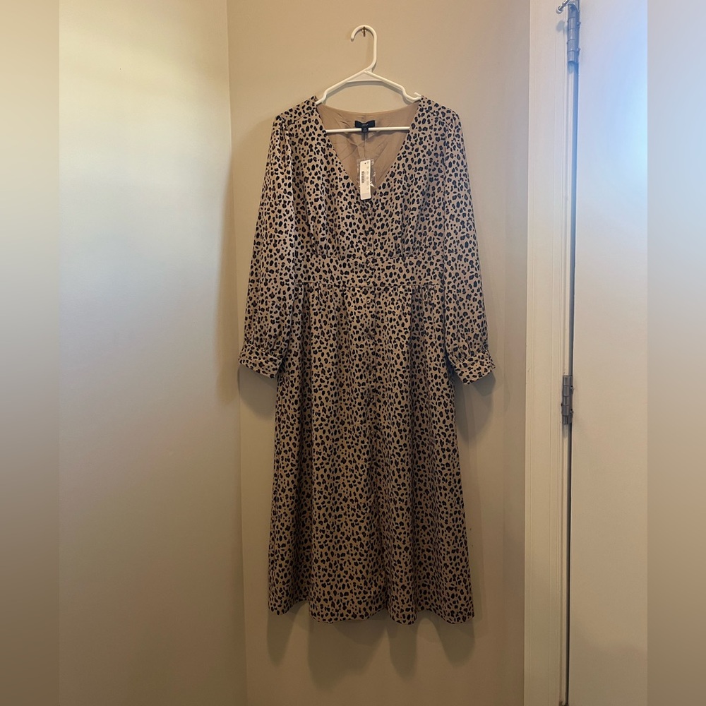 J Crew Button Front A-Line Midi Dress In Leopard Size 12